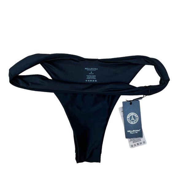 RELLECIGA Black Cheeky Brazilian Cut Bikini Bottom Women's Size S - Picture 3 of 5